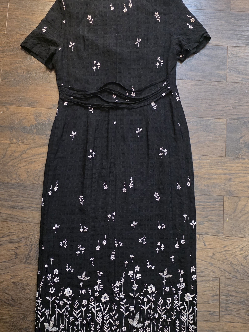 S.L. Fashions Vintage Black Midi Dress with Light White Floral Embroidery - Picture 5 of 5